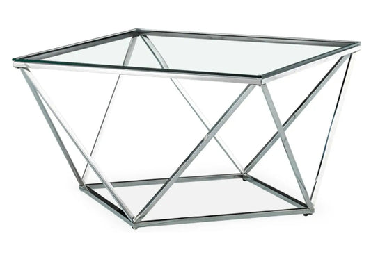 Table basse carrée verre trempé et chrome | Zenvia
