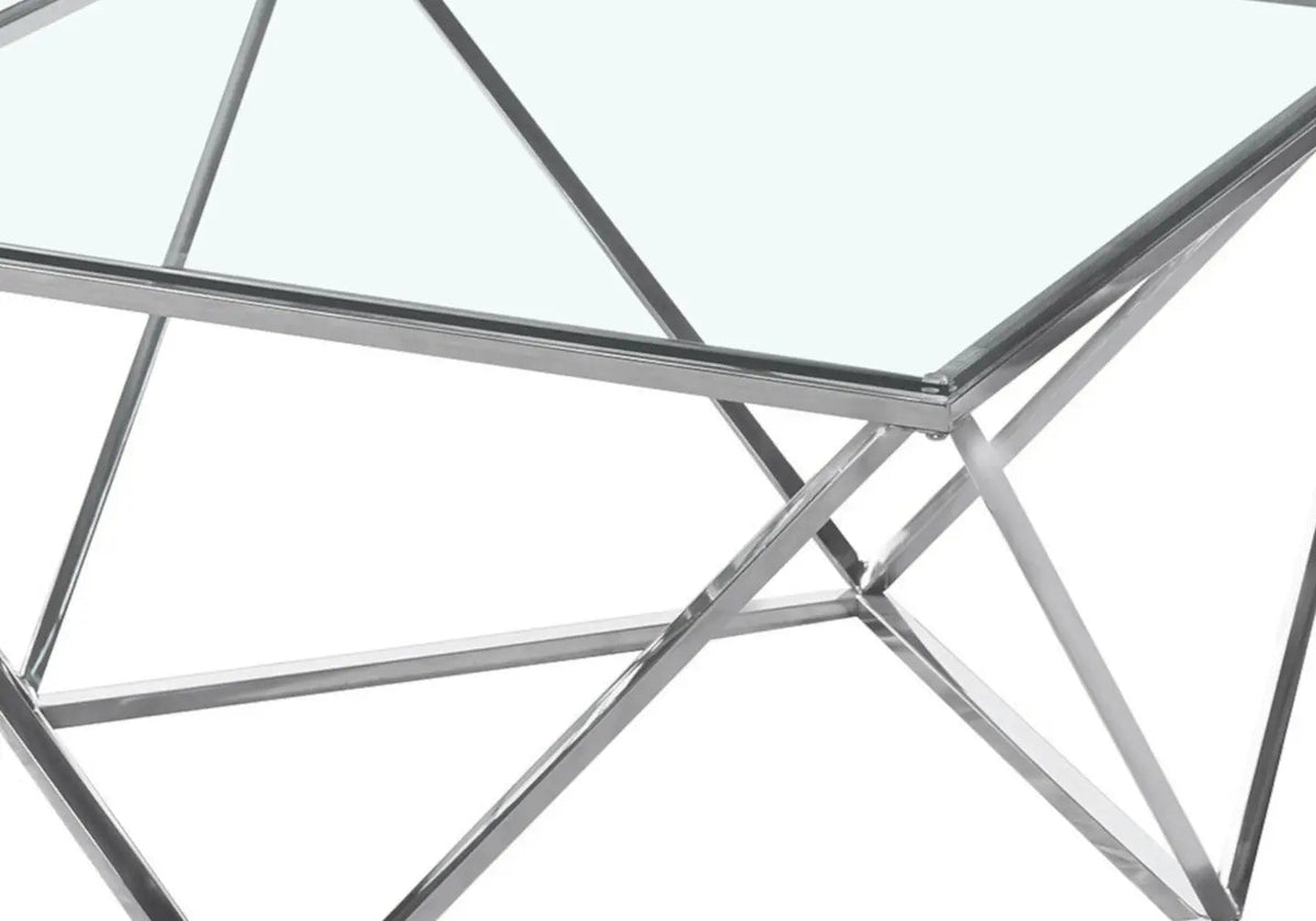 Table basse carrée verre trempé et chrome | Zenvia