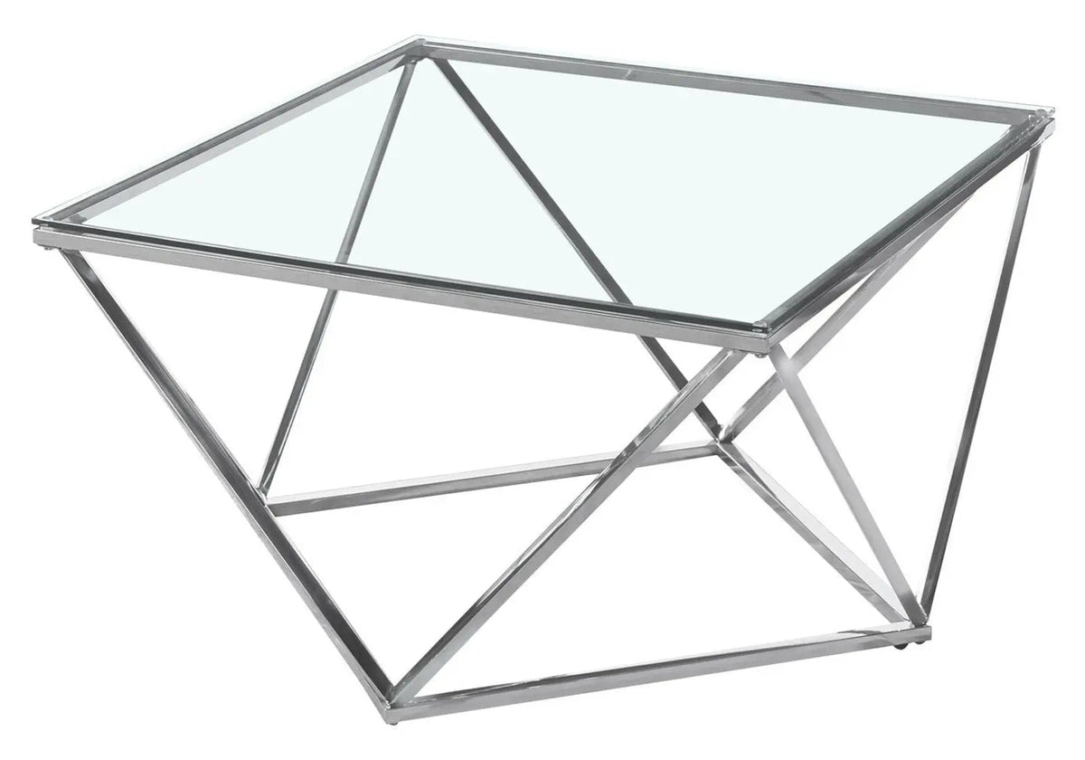Table basse carrée verre trempé et chrome | Zenvia