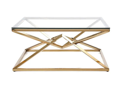 Table basse carrée dorée verre transparent | Kaelo