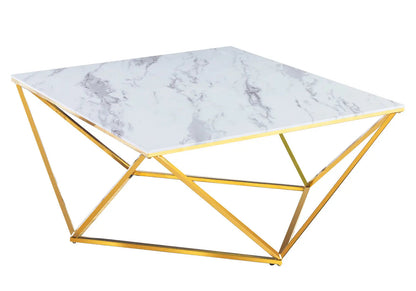 Table basse carrée dorée effet marbre blanc | Zenvia