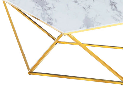 Table basse carrée dorée effet marbre blanc | Zenvia