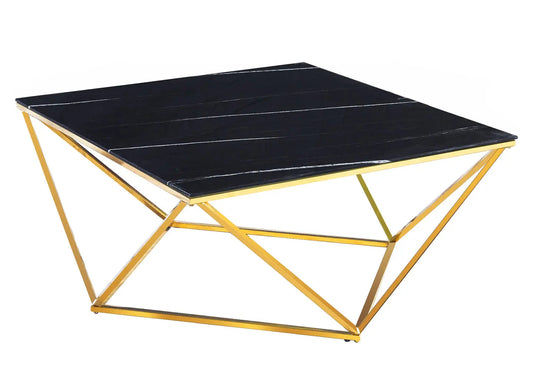 Table basse carrée en métal doré et marbre noir | Zenvia