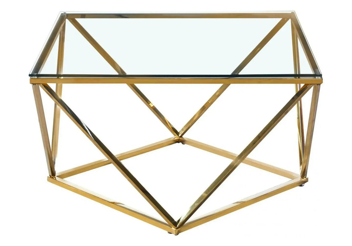 Table basse carrée design verre et métal doré | Zenvia