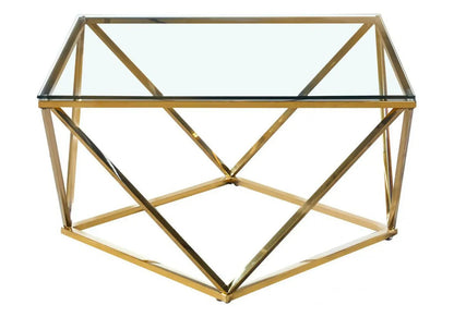Table basse carrée design verre et métal doré | Zenvia