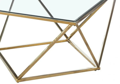 Table basse carrée design verre et métal doré | Zenvia