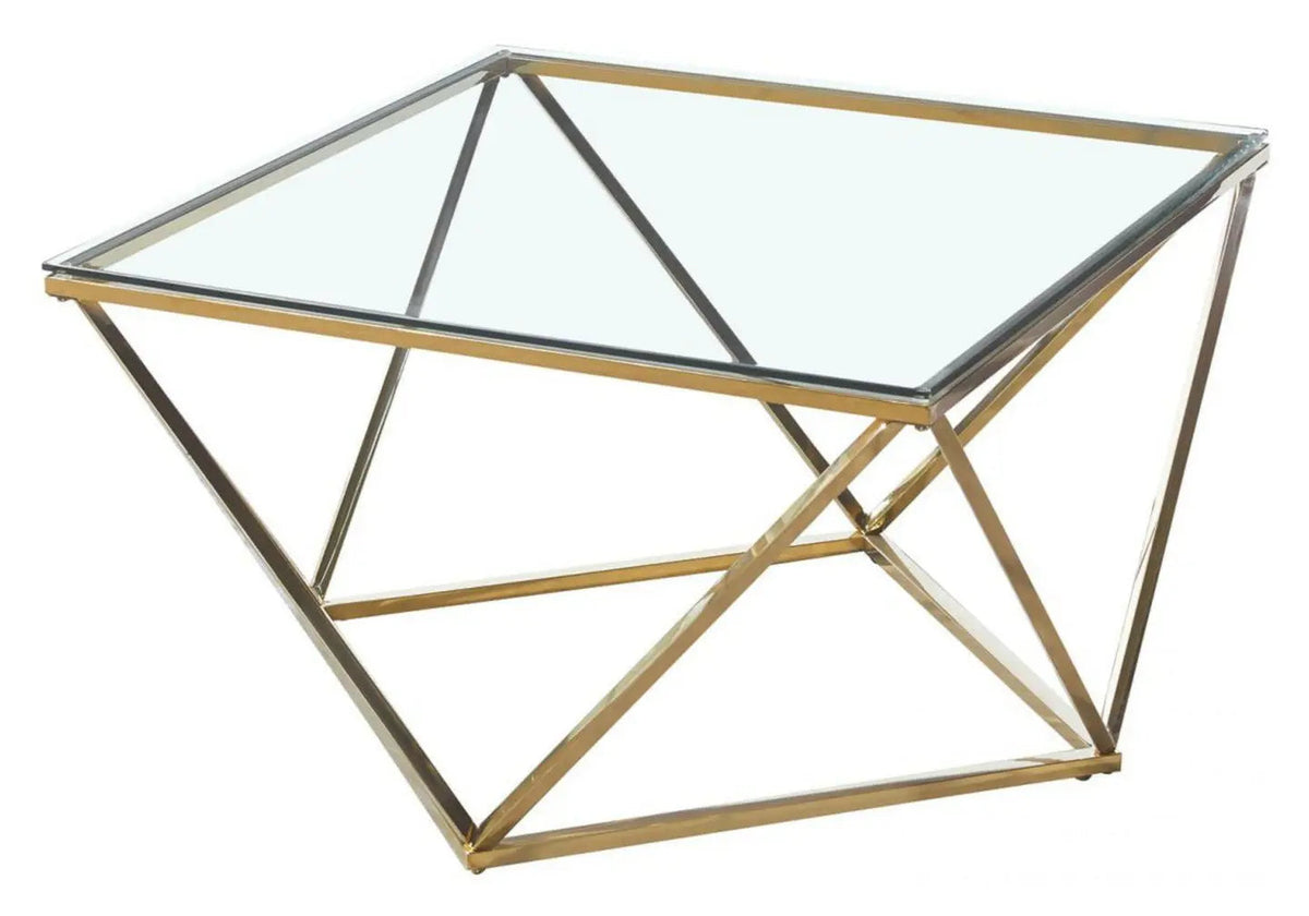 Table basse carrée design verre et métal doré | Zenvia