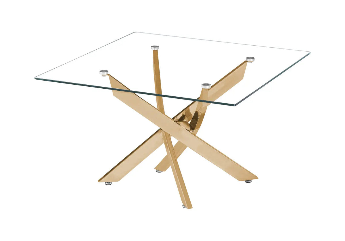 Table basse carrée dorée verre trempé et acier | Koda