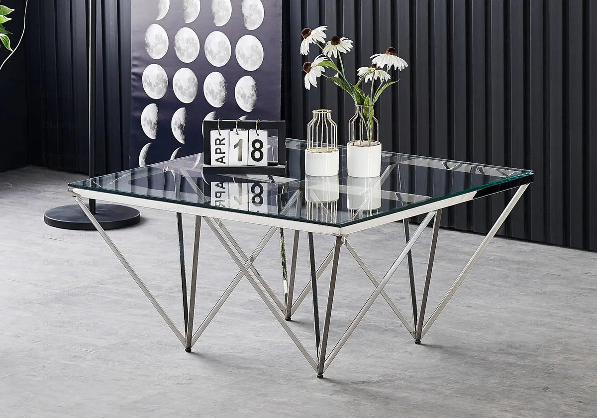 Table basse carrée verre trempé effet marbre | Koya