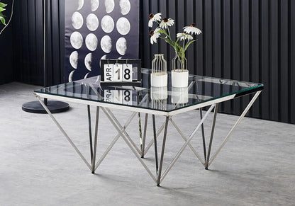 Table basse carrée verre trempé effet marbre | Koya