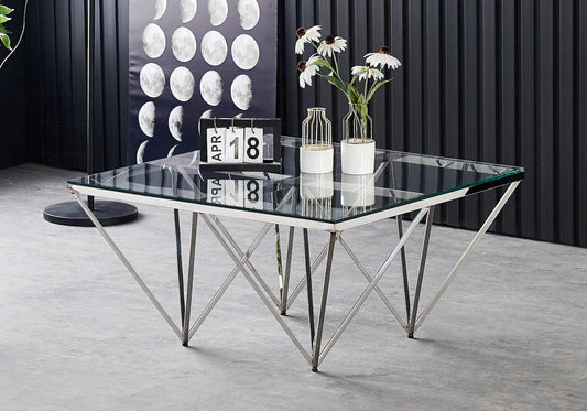 Table basse carrée verre trempé effet marbre | Koya