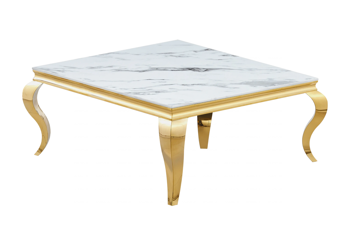 Table basse carrée finition marbre blanc et doré | Halo