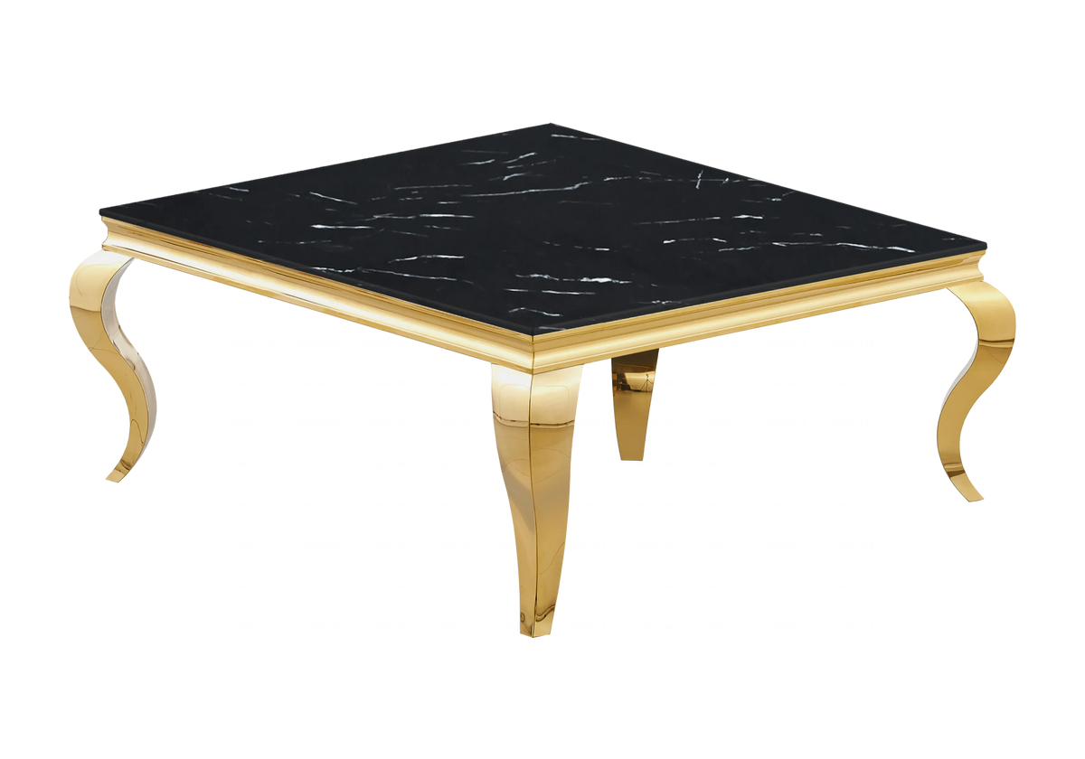 Table basse carrée effet marbre noir et doré | Halo