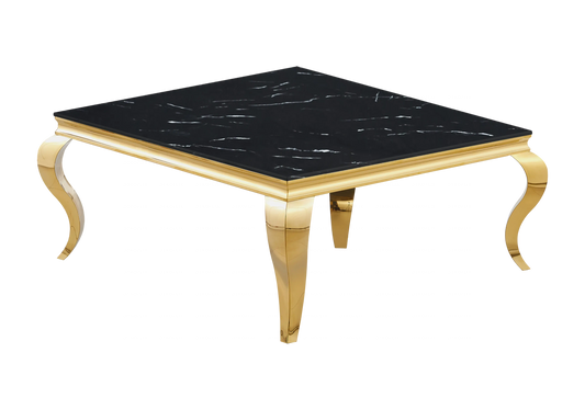 Table basse carrée effet marbre noir et doré | Halo