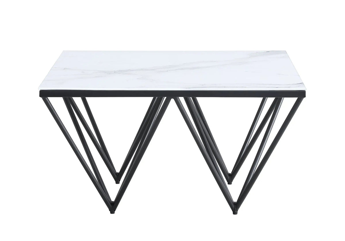 Table basse carrée noire et marbre blanc de salon | Koya