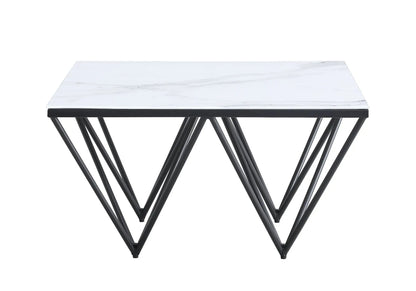 Table basse carrée noire et marbre blanc de salon | Koya