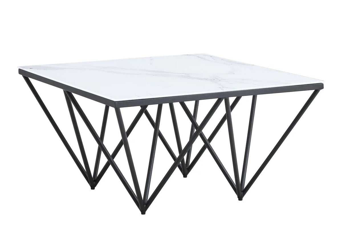 Table basse carrée noire et marbre blanc de salon | Koya