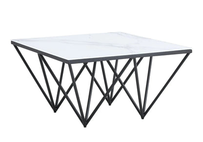 Table basse carrée noire et marbre blanc de salon | Koya