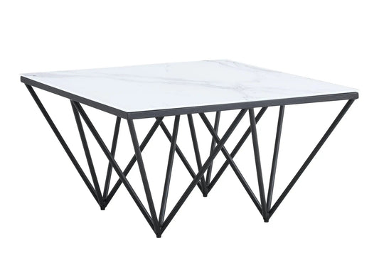 Table basse carrée noire et marbre blanc de salon | Koya