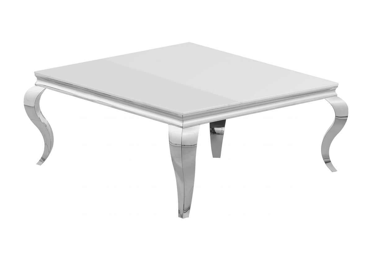 Table basse carrée verre blanc et acier argenté | Halo