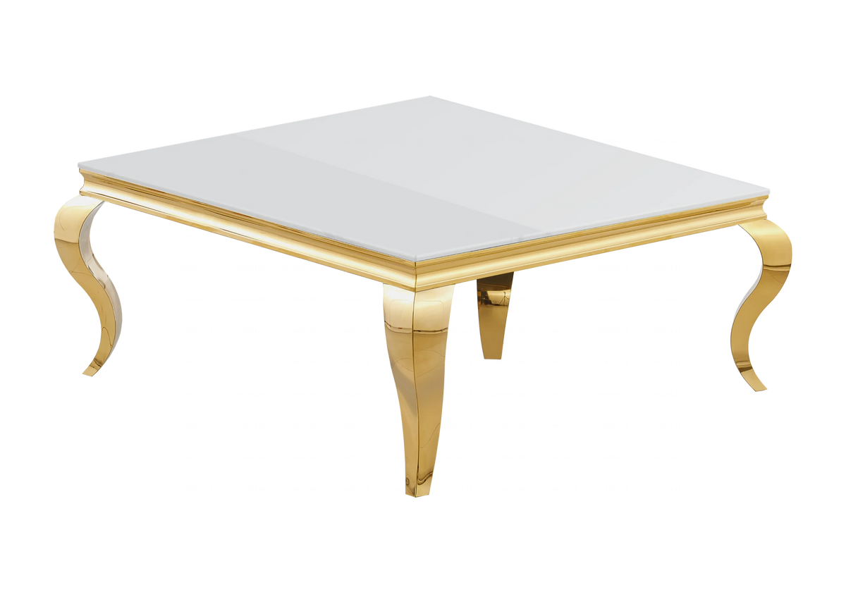 Table basse carrée verre blanc et acier doré | Halo