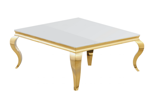 Table basse carrée verre blanc et acier doré | Halo