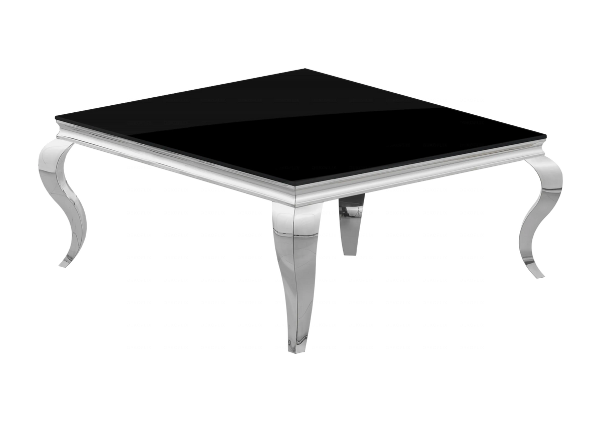 Table basse carrée verre noir et acier argenté | Halo