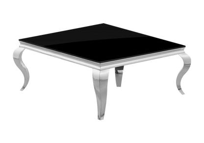 Table basse carrée verre noir et acier argenté | Halo