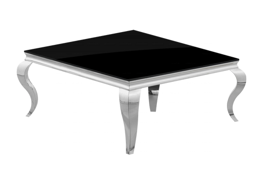 Table basse carrée verre noir et acier argenté | Halo