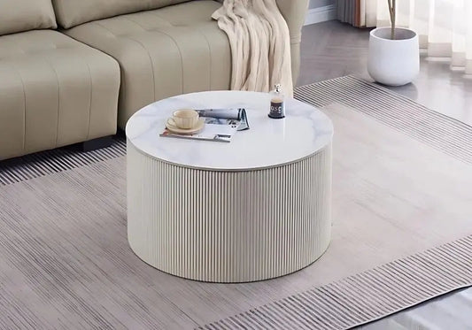 Table basse ronde en céramique marbre blanc | Zyrox