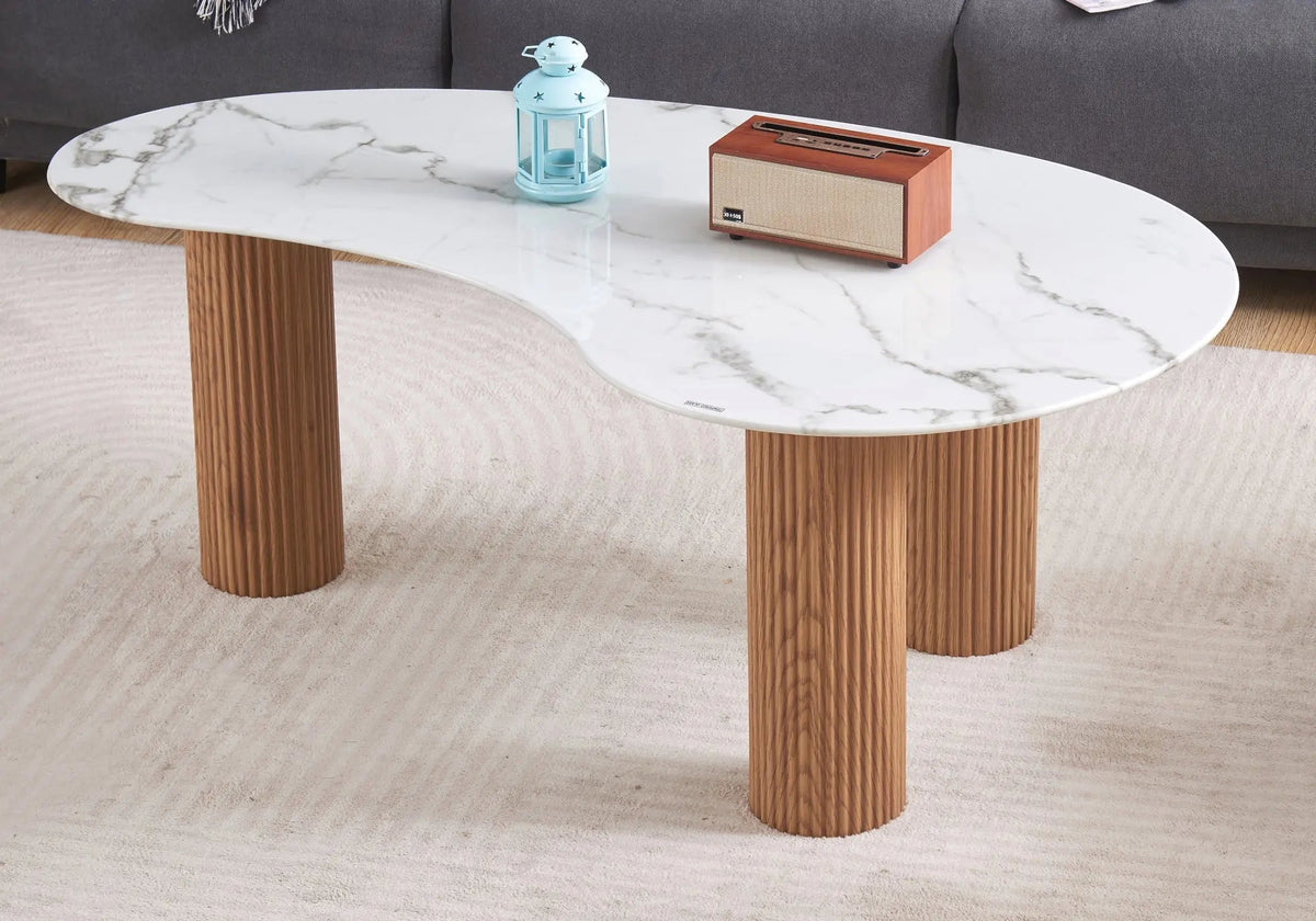 Table basse design en chêne et marbre blanc | Klyro