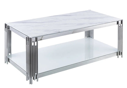Table basse marbre blanc et métal chromé | Zalys
