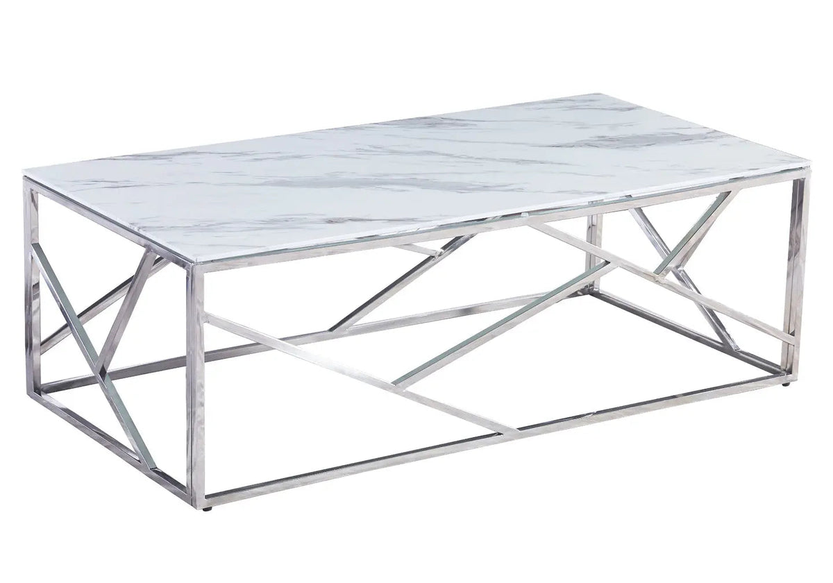 Table basse moderne en chrome et marbre blanc | Zenvia