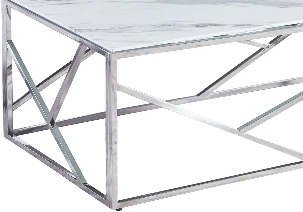 Table basse moderne en chrome et marbre blanc | Zenvia
