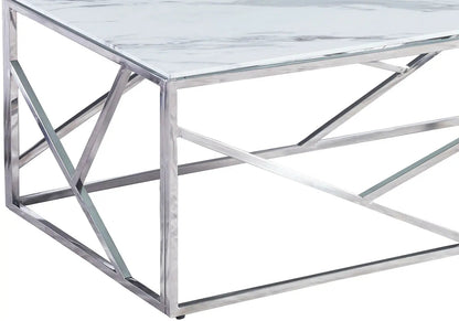 Table basse moderne en chrome et marbre blanc | Zenvia