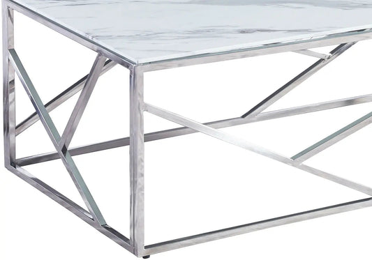 Table basse moderne en chrome et marbre blanc | Zenvia