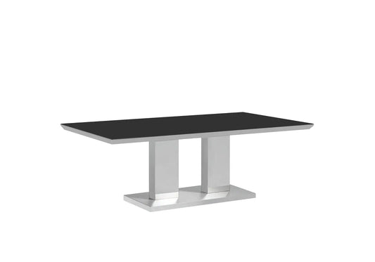 Table basse verre trempé noir et métal chromé | Lenz
