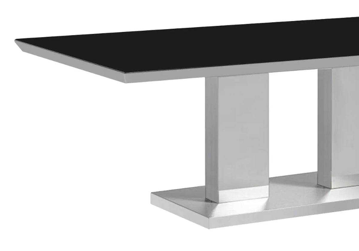Table basse verre trempé noir et métal chromé | Lenz