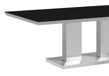 Table basse verre trempé noir et métal chromé | Lenz