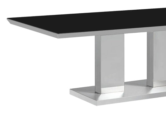 Table basse verre trempé noir et métal chromé | Lenz