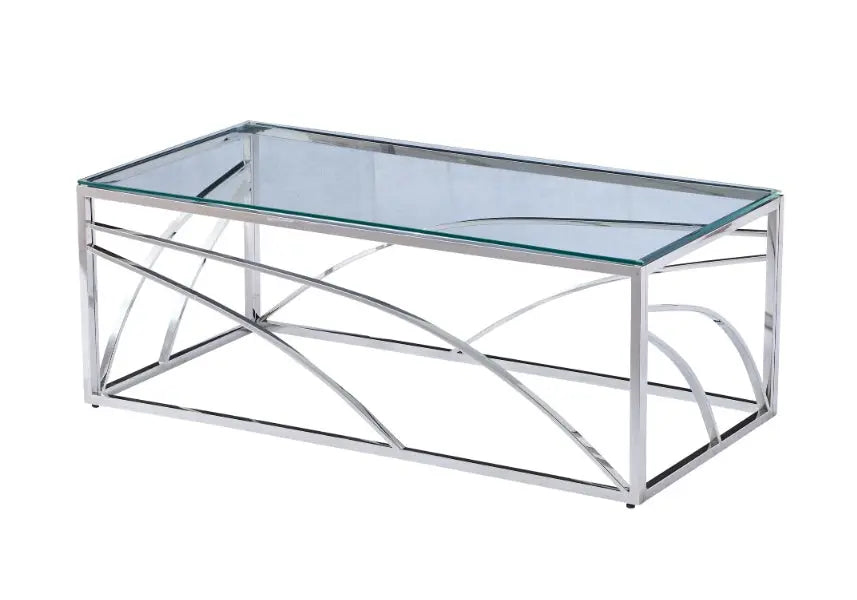 Table basse design verre trempé et acier argent | Nyro