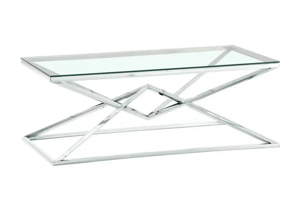 Table basse design argentée verre trempé | Kaelo