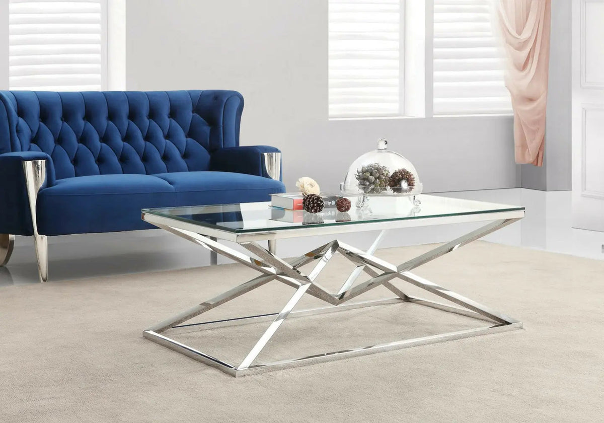 Table basse design argentée verre trempé | Kaelo