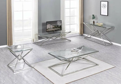 Table basse design argentée verre trempé | Kaelo