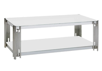 Table basse design chromé et verre trempé blanc | Zalys