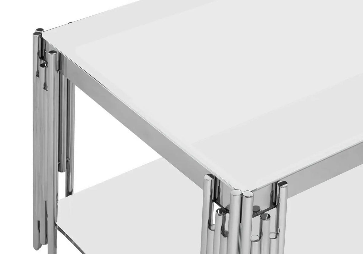Table basse design chromé et verre trempé blanc | Zalys
