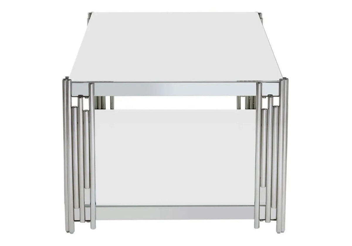 Table basse design chromé et verre trempé blanc | Zalys