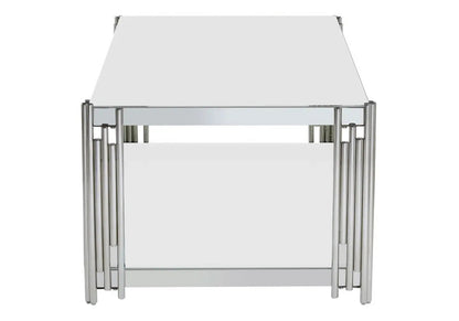 Table basse design chromé et verre trempé blanc | Zalys