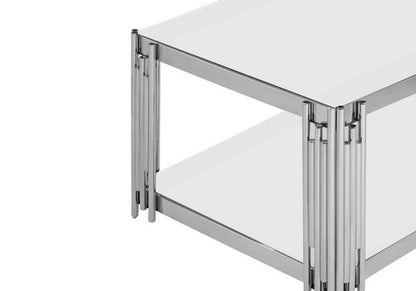 Table basse design chromé et verre trempé blanc | Zalys