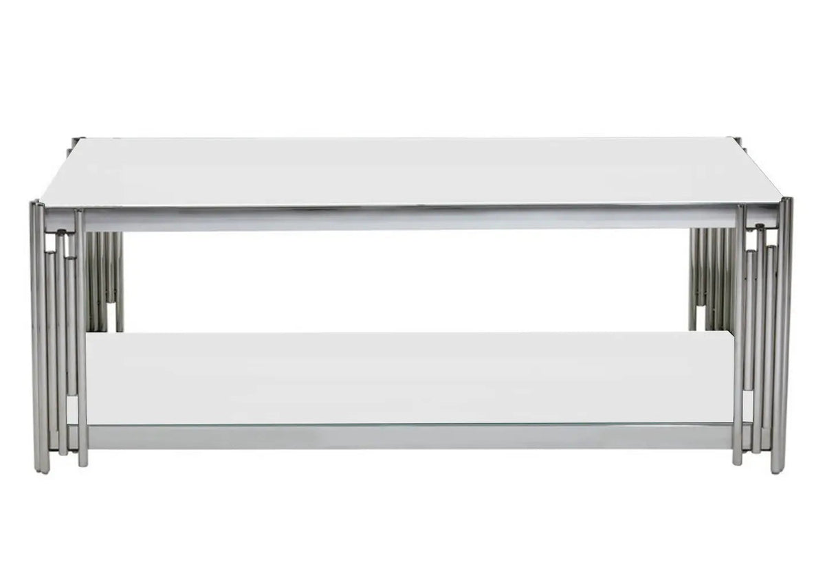Table basse design chromé et verre trempé blanc | Zalys